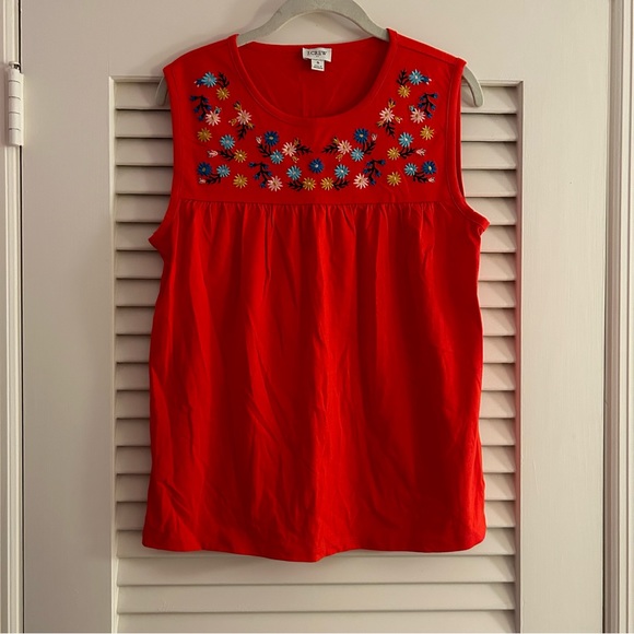 J.Crew Size Small Floral Embroidered Yoke Cotton Tank - Picture 3 of 5